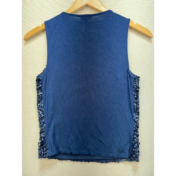 Express Womens Metallic Sequin Embellished Tank Top Size S Navy Blue Preppy Chic - Picture 10 of 12